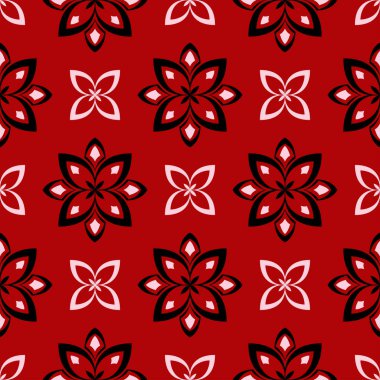 Çiçek seamless modeli. Duvar kağıtları ve Tekstil için kırmızı zemin üzerine siyah ve beyaz tasarım