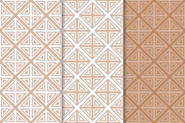Kahverengi ve beyaz geometrik süsler. Web, Tekstil ve duvar kağıtları için dikişsiz desen seti