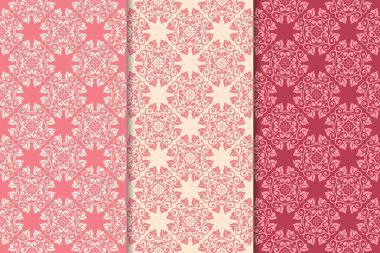 Kiraz kırmızı çiçekli süsler. Dikey Dikişsiz desen seti. Duvar kağıdı arka plan