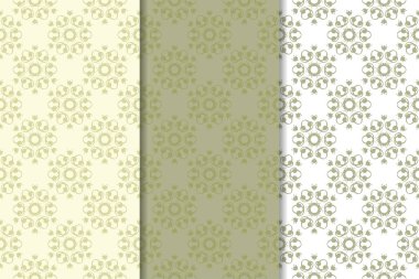 Zeytin yeşili çiçek arka planlar. Tekstil ve duvar kağıtları için dikişsiz desen seti