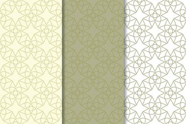 Zeytin yeşili ve beyaz geometrik süsler. Web, Tekstil ve duvar kağıtları için dikey Dikişsiz desen seti