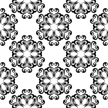 Beyaz arka planda siyah çiçek sorunsuz süsleme. Tekstil ve duvar kağıtları için seamless modeli