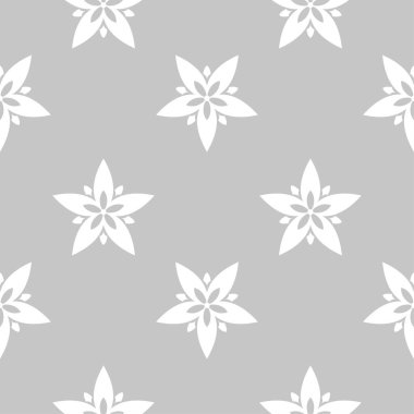 Gri arka plan üzerinde beyaz çiçek tasarım. Tekstil ve duvar kağıtları için seamless modeli