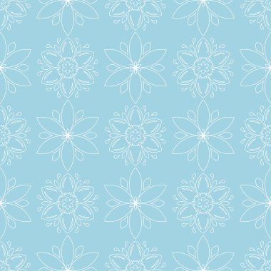 Lacivert zemin üzerine beyaz çiçek süsleme. Tekstil ve duvar kağıtları için seamless modeli