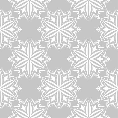 Gri arka plan üzerinde beyaz çiçek süsleme. Tekstil ve duvar kağıtları için seamless modeli