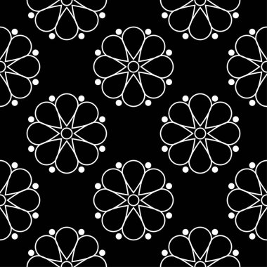 Siyah ve beyaz çiçek süsleme. Tekstil ve duvar kağıtları için seamless modeli
