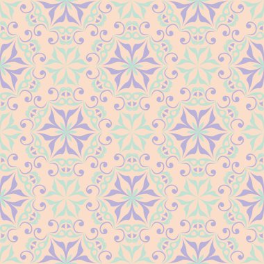 Duvar kağıtları, Tekstil ve kumaş için mor ve mavi tasarımları ile bej çiçek seamless modeli