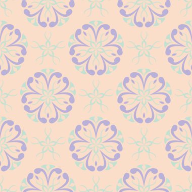 Çiçek seamless modeli. Bej renkli arka plan duvar kağıtları, Tekstil ve kumaş için mor ve mavi çiçek öğeleri ile