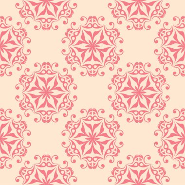 Bej renkli arka plan üzerinde kırmızı çiçek öğeleri. Tekstil ve duvar kağıtları için seamless modeli