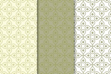 Zeytin yeşili ve beyaz geometrik süsler. Web, Tekstil ve duvar kağıtları için dikey Dikişsiz desen seti