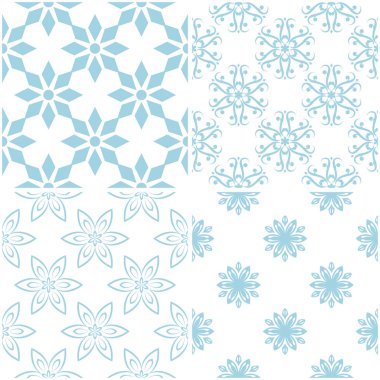 Çiçek desenleri. Beyaz ışık mavi öğeleri kümesi. Sorunsuz arka planlar. Vektör çizim