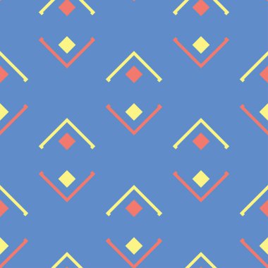 Mavi geometrik sorunsuz arka plan. Tasarım duvar kağıtları, Tekstil ve kumaş kırmızı ve sarı desenli parlak çok renkli