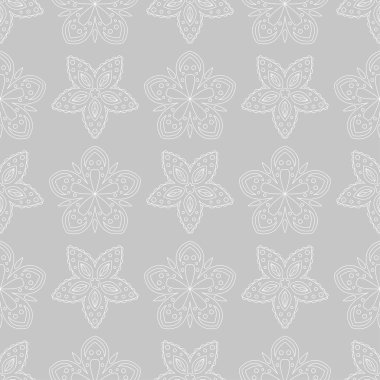 Gri arka plan üzerinde beyaz çiçek süsleme. Tekstil ve duvar kağıtları için seamless modeli