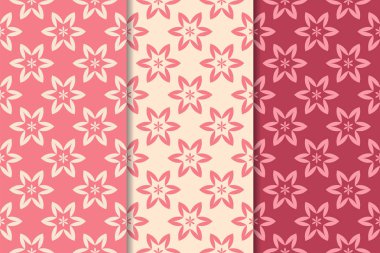 Kırmızı çiçekli süsler kümesi. Kiraz pembe dikey Dikişsiz desen. Duvar kağıdı arka plan