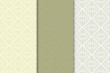 Zeytin yeşili ve web, Tekstil ve duvar kağıtları için geometrik Dikişsiz desen beyaz set