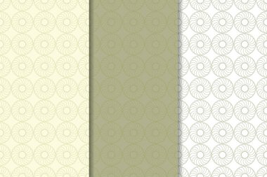 Zeytin yeşili ve beyaz geometrik süsler. Web, Tekstil ve duvar kağıtları için dikey Dikişsiz desen seti