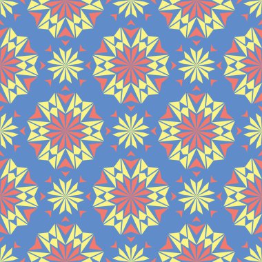 Çiçek seamless modeli. Duvar kağıtları, Tekstil ve kumaş için mavi arka plan üzerinde kırmızı ve sarı çiçek öğeleri