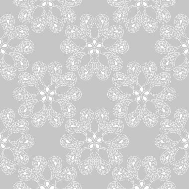 Gri arka plan üzerinde beyaz çiçek süsleme. Tekstil ve duvar kağıtları için seamless modeli