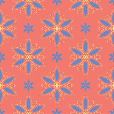 Çiçek kırmızı seamless modeli. Arka plan duvar kağıtları, Tekstil ve kumaş için sarı ve mavi çiçek öğeleri ile parlak renkli