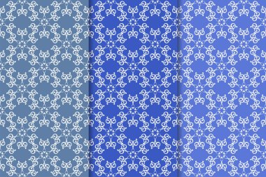 Mavi çiçekli süsler. Dikey Dikişsiz desen seti. Duvar kağıdı arka plan