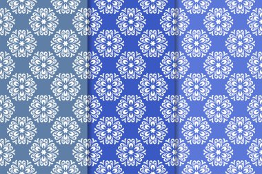 Çiçek süsler kümesi. Mavi dikey Dikişsiz desen. Duvar kağıdı arka plan