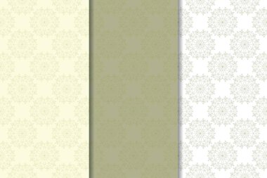 Zeytin yeşili çiçek arka planlar. Tekstil ve duvar kağıtları için dikişsiz desen seti