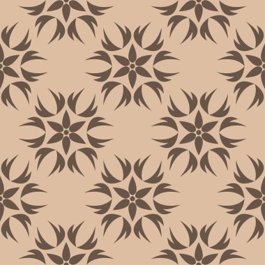 Kahverengi ve bej çiçekli süs. Tekstil ve duvar kağıtları için seamless modeli