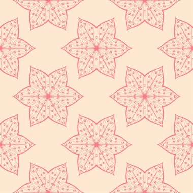 Kırmızı ve bej çiçekli süs. Tekstil ve duvar kağıtları için seamless modeli