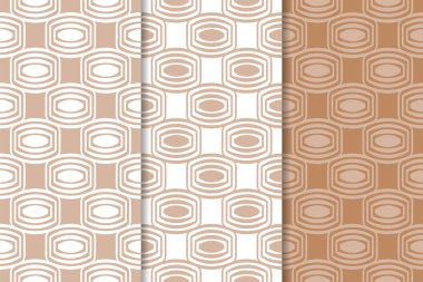 Kahverengi ve beyaz geometrik süsler. Web, Tekstil ve duvar kağıtları için dikişsiz desen seti