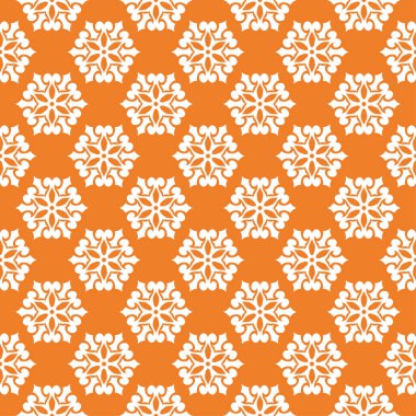 Turuncu zemin üzerine beyaz çiçek süsleme. Tekstil ve duvar kağıtları için seamless modeli