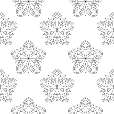 Beyaz arka planda siyah çiçek süsleme. Tekstil ve duvar kağıtları için seamless modeli