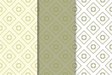 Zeytin yeşili ve beyaz geometrik süsler. Web, Tekstil ve duvar kağıtları için dikey Dikişsiz desen seti