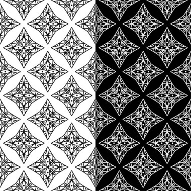 Siyah ve beyaz geometrik süsler. Web, Tekstil ve duvar kağıtları için dikişsiz desen seti