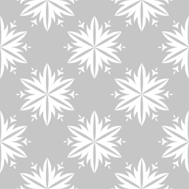 Gri arka plan üzerinde beyaz çiçek süsleme. Tekstil ve duvar kağıtları için seamless modeli