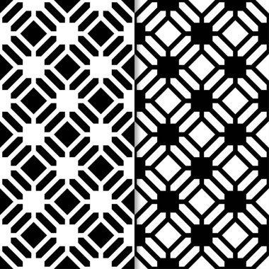 Siyah ve beyaz geometrik süsler. Web, Tekstil ve duvar kağıtları için dikişsiz desen seti