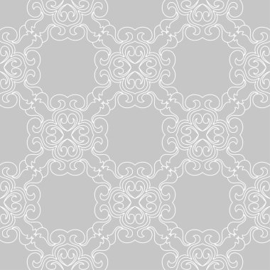 Gri arka plan üzerinde beyaz çiçek süsleme. Tekstil ve duvar kağıtları için seamless modeli