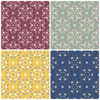 Çiçek desenleri sorunsuz. Renkli arka planlar ile tekstil ve duvar kağıtları için çiçek öğeleri kümesi