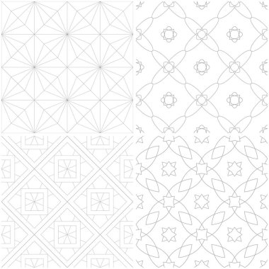 Geometrik desenler. Işık gri ve beyaz sorunsuz arka planlar kümesi. Vektör çizim