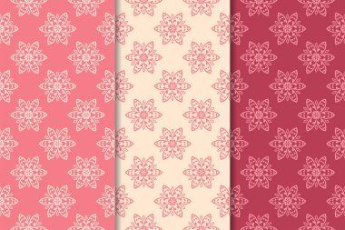 Kiraz kırmızı çiçekli süsler. Dikey Dikişsiz desen seti. Duvar kağıdı arka plan