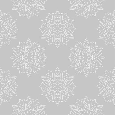 Gri arka plan üzerinde beyaz çiçek tasarım. Tekstil ve duvar kağıtları için seamless modeli