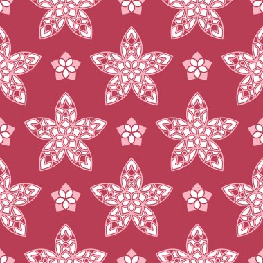 Kırmızı ve bej çiçek seamless modeli. Soluk kırmızı renkli bir arka plan duvar kağıtları ve tekstil