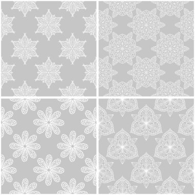 Çiçek desenleri. Tek renkli kesintisiz arka plan gri ve beyaz dizi. Vektör çizim