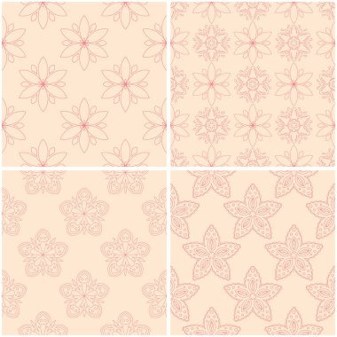 Çiçek desenleri. Dizi sorunsuz arka plan bej ve kırmızı. Vektör çizim