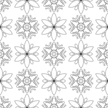 Beyaz arka planda siyah çiçek sorunsuz süsleme. Tekstil ve duvar kağıtları için seamless modeli