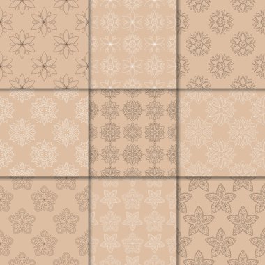 Kahverengi Bej çiçekli süsler. Kağıt için dikişsiz desen koleksiyonu Tekstil