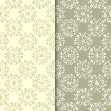 Zeytin yeşili çiçek arka planlar. Tekstil ve duvar kağıtları için dikişsiz desen seti