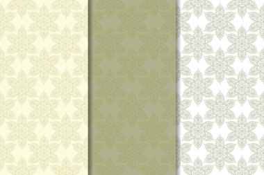 Zeytin yeşili çiçek arka planlar. Tekstil ve duvar kağıtları için dikişsiz desen seti