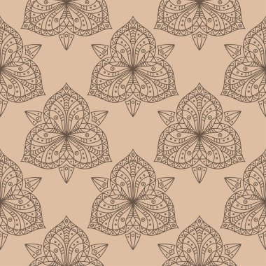 Bej renkli arka plan üzerinde kahverengi çiçek süsleme. Tekstil ve duvar kağıtları için seamless modeli