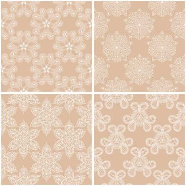 Çiçek desenleri. Sorunsuz arka plan bej ve beyaz dizi. Vektör çizim