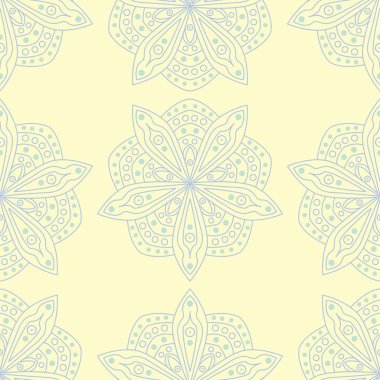 Çiçek sorunsuz arka plan. Mavi ve yeşil çiçek deseni üzerinde bej zemin, duvar kağıtları, Tekstil ve kumaş için